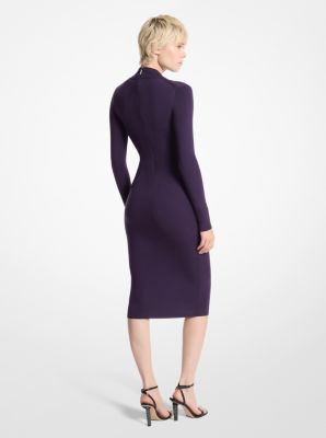 Stretch Wool Blend Mock Neck Dress