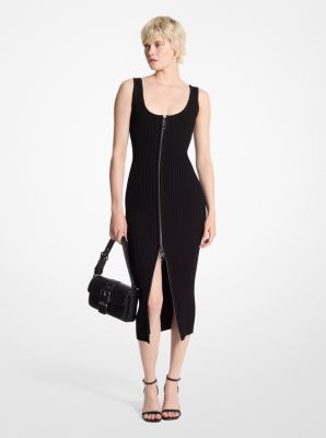 Ribbed Stretch Knit Zip Dress Michael Kors Canada