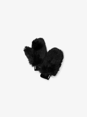 Michael Kors Faux Fur And Wool Gloves In Brown