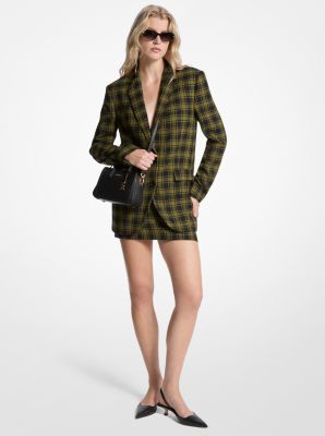 Plaid Print Stretch Wool Blazer