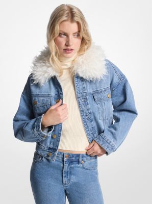 MK Jeansjacke Mit Kragen Aus Kunstpelz - Blau