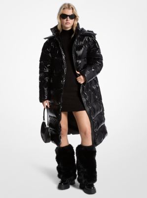 Mantel aus Nylon-Ciré mit Kunstpelzbesatz in SCHWARZ | Michael Kors