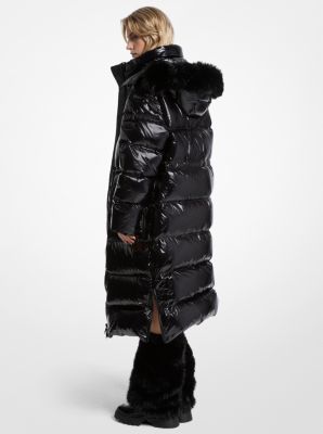 Mantel aus Nylon-Ciré mit Kunstpelzbesatz in SCHWARZ | Michael Kors