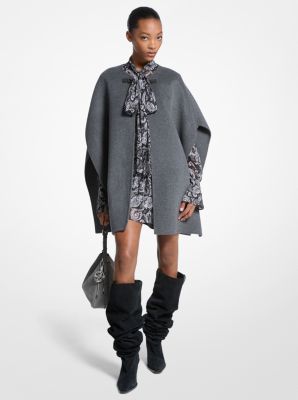 Michael Kors Double Face Wool Blend Cape In Gray