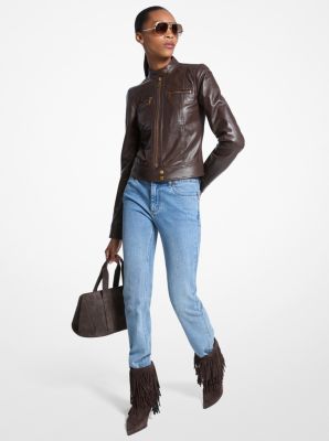 Michael Kors Leather Jacket In Brown
