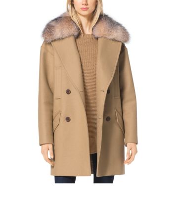 Camel coat with fur on sale collar