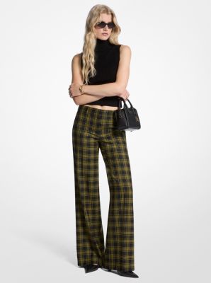 Pantaloni in lana stretch con stampa a quadri image number 0