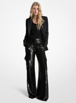 Pantaloni cargo in georgette con paillettes