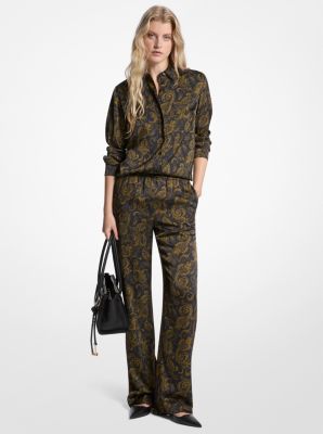 Michael Kors Paisley Print Satin Pajama Pants In Green