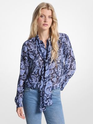 Paisley Print Georgette Tie-Neck Blouse image number 0