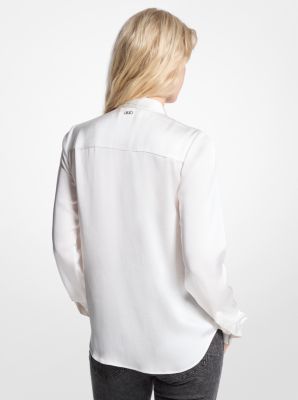 Satin Fringed Tie-Neck Blouse image number 1