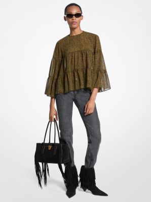 Blouse en crêpe georgette à imprimé cachemire et à volants