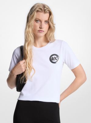 MK T-Shirt Aus Baumwoll-Jersey Mit Logo - Weiss