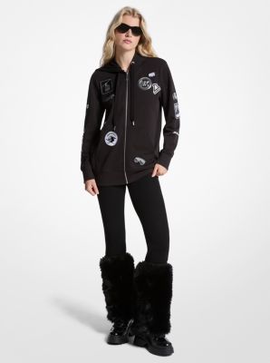 Kapuzenpullover aus Baumwollfrottee mit Reißverschluss und Verzierung in SCHWARZ | Michael Kors