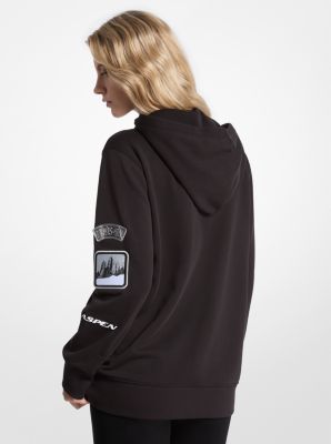 Kapuzenpullover aus Baumwollfrottee mit Reißverschluss und Verzierung in SCHWARZ | Michael Kors