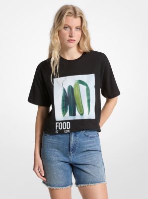 Michael Kors Watch Hunger Stop Cotton And Linen Blend T-shirt In Black