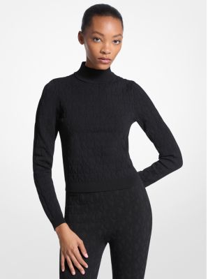 Logo Jacquard Mock Neck Top in BLACK | Michael Kors