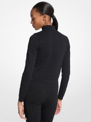 Logo Jacquard Mock Neck Top in BLACK | Michael Kors