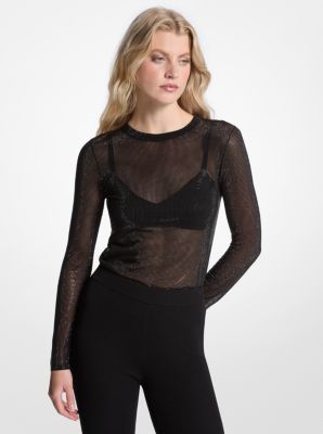 MK Top Aus Mesh Mit Verzierung - Schwarz
