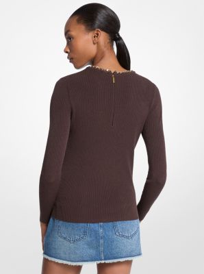 Maglia in misto viscosa a coste con dettaglio a catena
