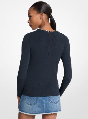 Gerippter Pullover aus Viskosemischung mit Kettendetail image number 1