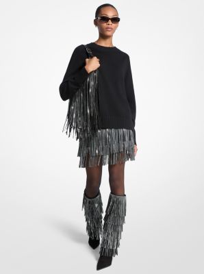 Michael Kors Studded Fringe Mini Skirt In Black