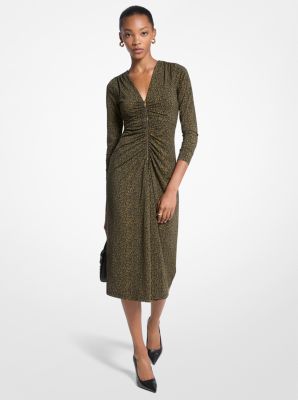 Robe mi-longue en jersey mat extensible à imprimé cachemire