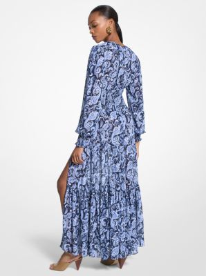 Paisley Print Smocked Georgette Maxi Dress | Michael Kors [CY]
