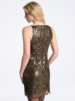 Metallic Paisley Lace Mini Dress