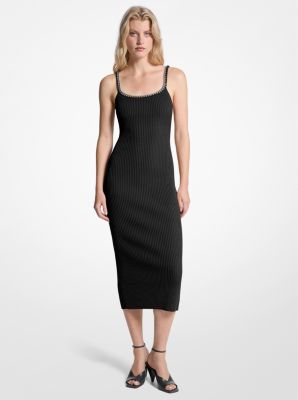 Midikleid aus geripptem Stretch-Strick mit Kettendetail image number 0