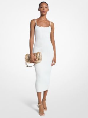 Robe mi-longue en tricot extensible côtelé à maillons