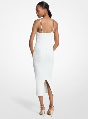 Robe mi-longue en tricot extensible côtelé à maillons