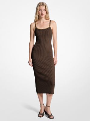 Midikleid aus geripptem Stretch-Strick mit Kettendetail