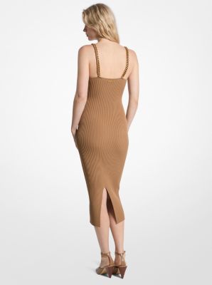 Chain Ribbed Stretch Knit Midi Dress