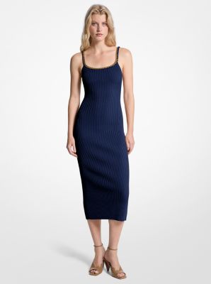 Abito midi in maglia stretch a coste con catena image number 0