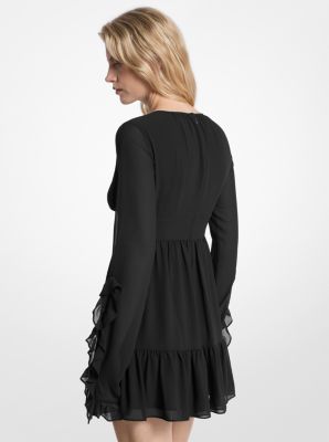 Ruffled Georgette Long-Sleeve Dress
