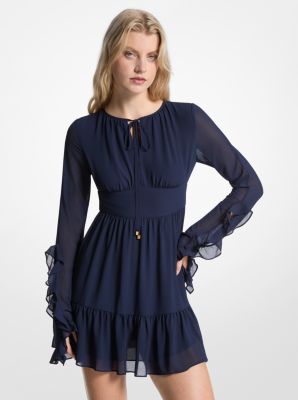 Langärmeliges Kleid aus Georgette mit Rüschen image number 0