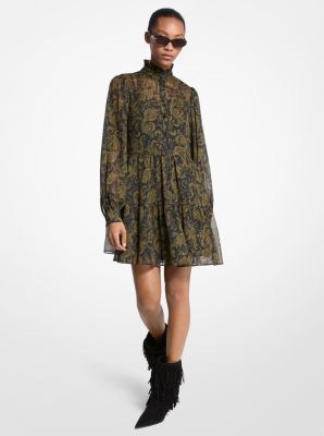 MK Minikleid Aus Georgette Mit Paisleymuster In Metallic-Optik - Grün