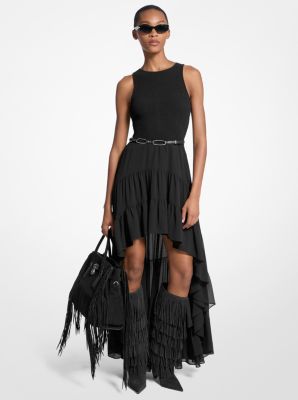 Robe smockée asymétrique en georgette image number 0