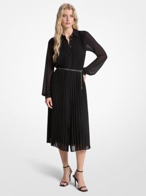 MK Plissiertes Hemdkleid Aus Georgette - Schwarz