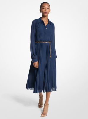 MK Plissiertes Hemdkleid Aus Georgette - Blau