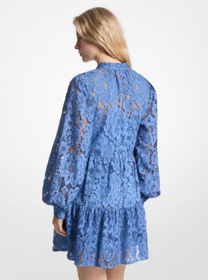 Mini-robe à dentelle forale en coton mélangé à plusieurs niveaux