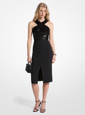 Neckholder-Kleid aus Krepp mit Pailletten in SCHWARZ | Michael Kors