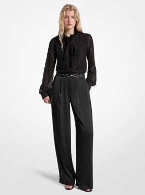 Michael Kors Metallic Clip Jacquard And Satin Tie-neck Jumpsuit In Black