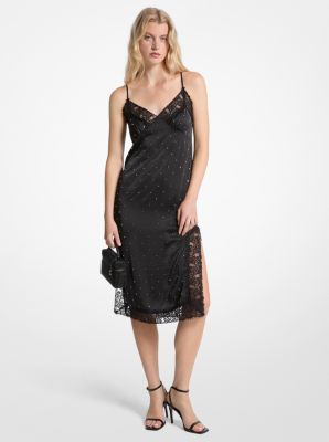 MK Slip-Kleid Aus Satin Mit Nieten - Schwarz