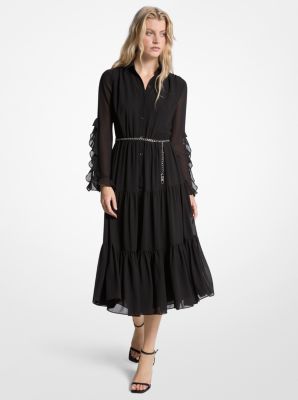 Midikleid aus Georgette mit Rüschen image number 0
