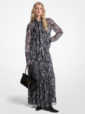 Kleid aus Georgette mit Paisleymuster und Schleife in Metallic-Optik image number 0