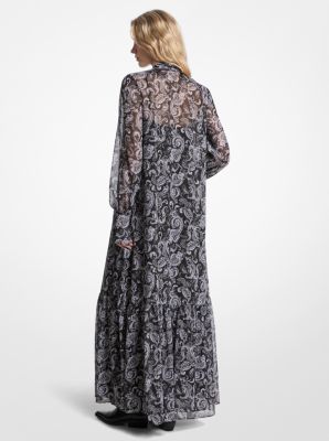 Kleid aus Georgette mit Paisleymuster und Schleife in Metallic-Optik image number 1