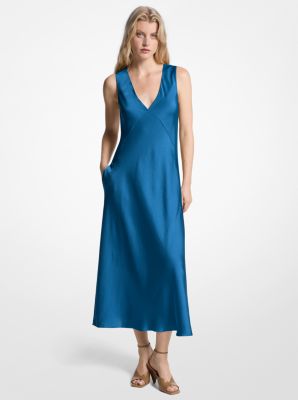 MK Midikleid Aus Satin - Blau