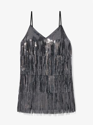 Vestido de tirantes con flecos y tachuelas